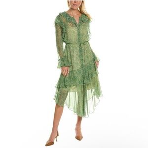Rebecca Taylor Chiffon Silk Shirtdress fore's green guinipere flowy dress